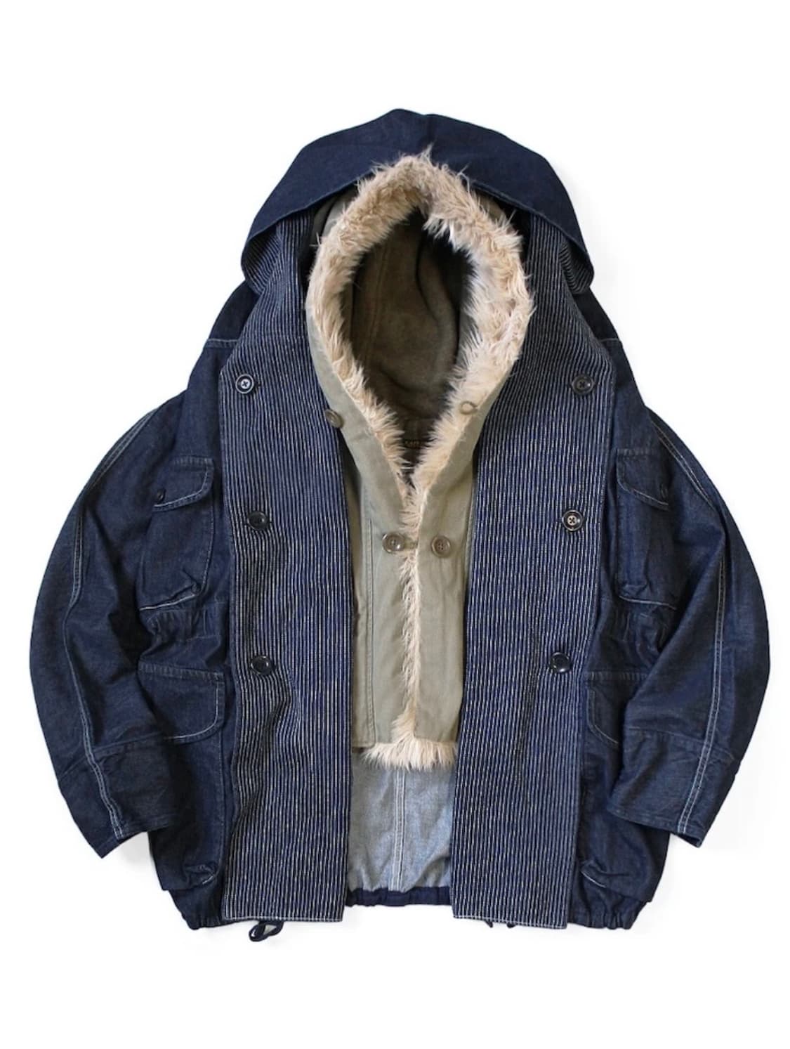 [3]캐피탈 26ss 헤링본 링 코트 라이닝 후드 베스트 상품이미지4