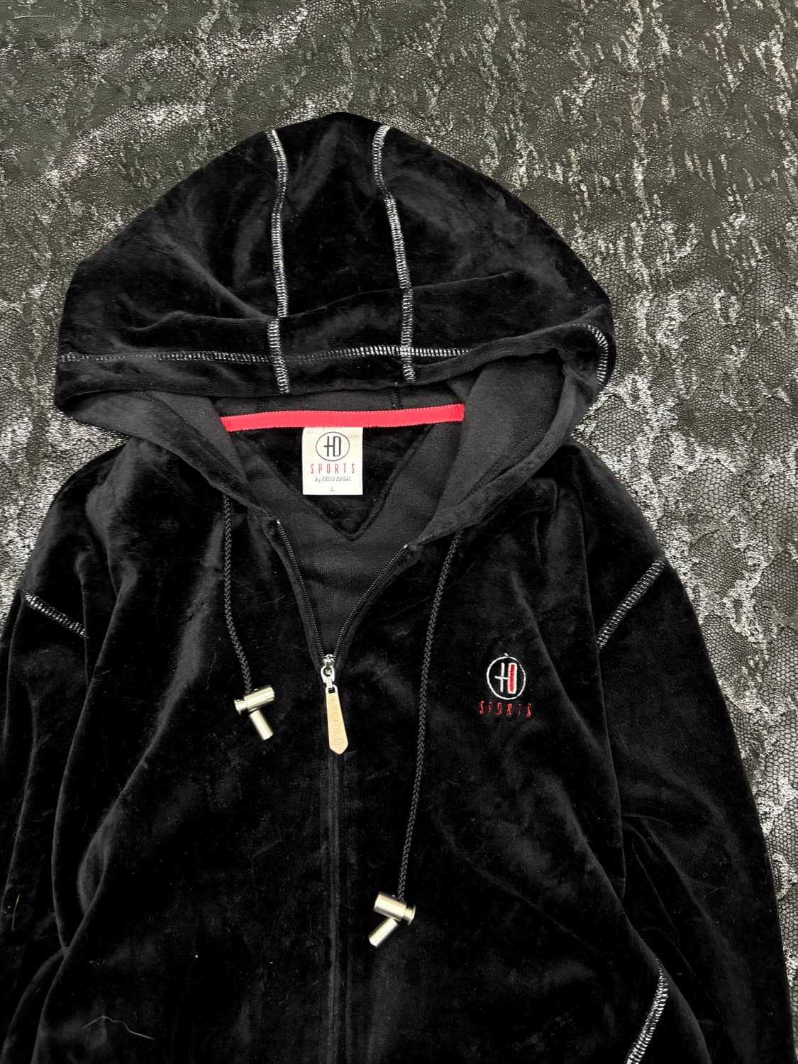 “Vintage” Y2K Stripe Detail Velvet Hoodi 상품이미지3