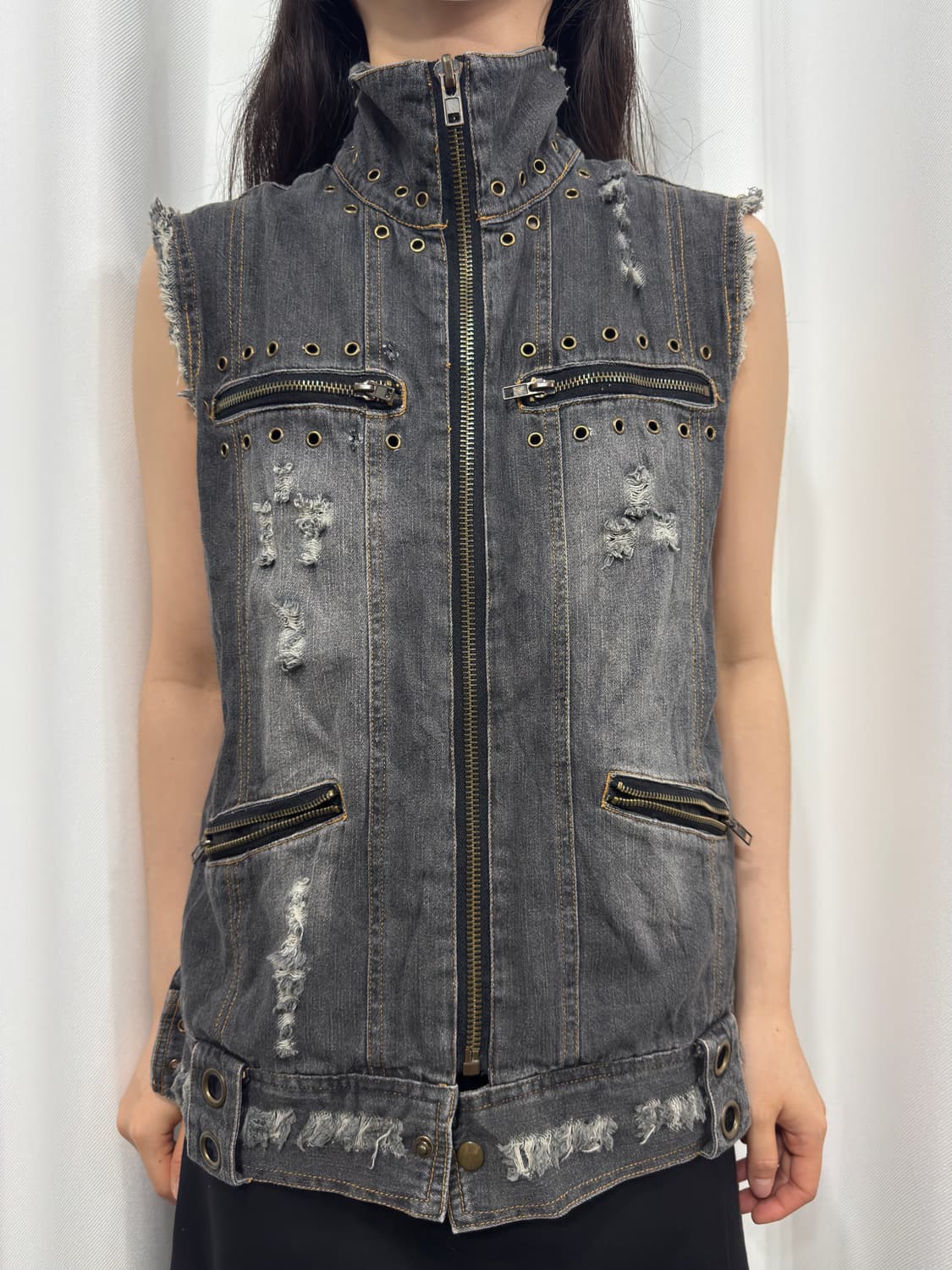 eyelet denim vest zipup 상품이미지1