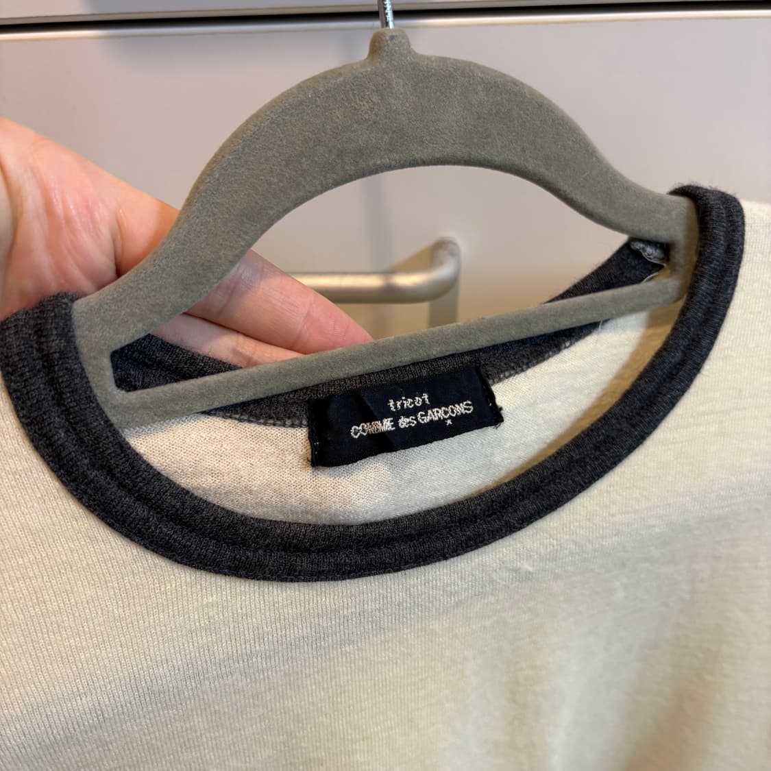 꼼데가르송 트리콧 울100% 링거 니트 티셔츠 아이보리 상품이미지3