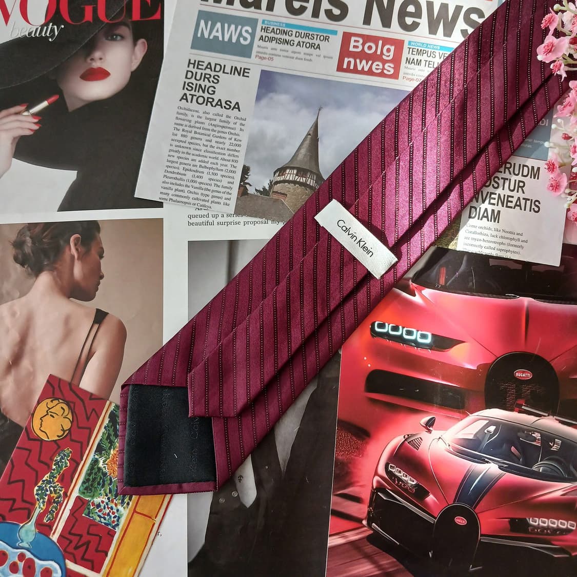 캘빈클라인 레드와인 실크 스트라이프 넥타이 8.6cm A등급 A19226 상품이미지3