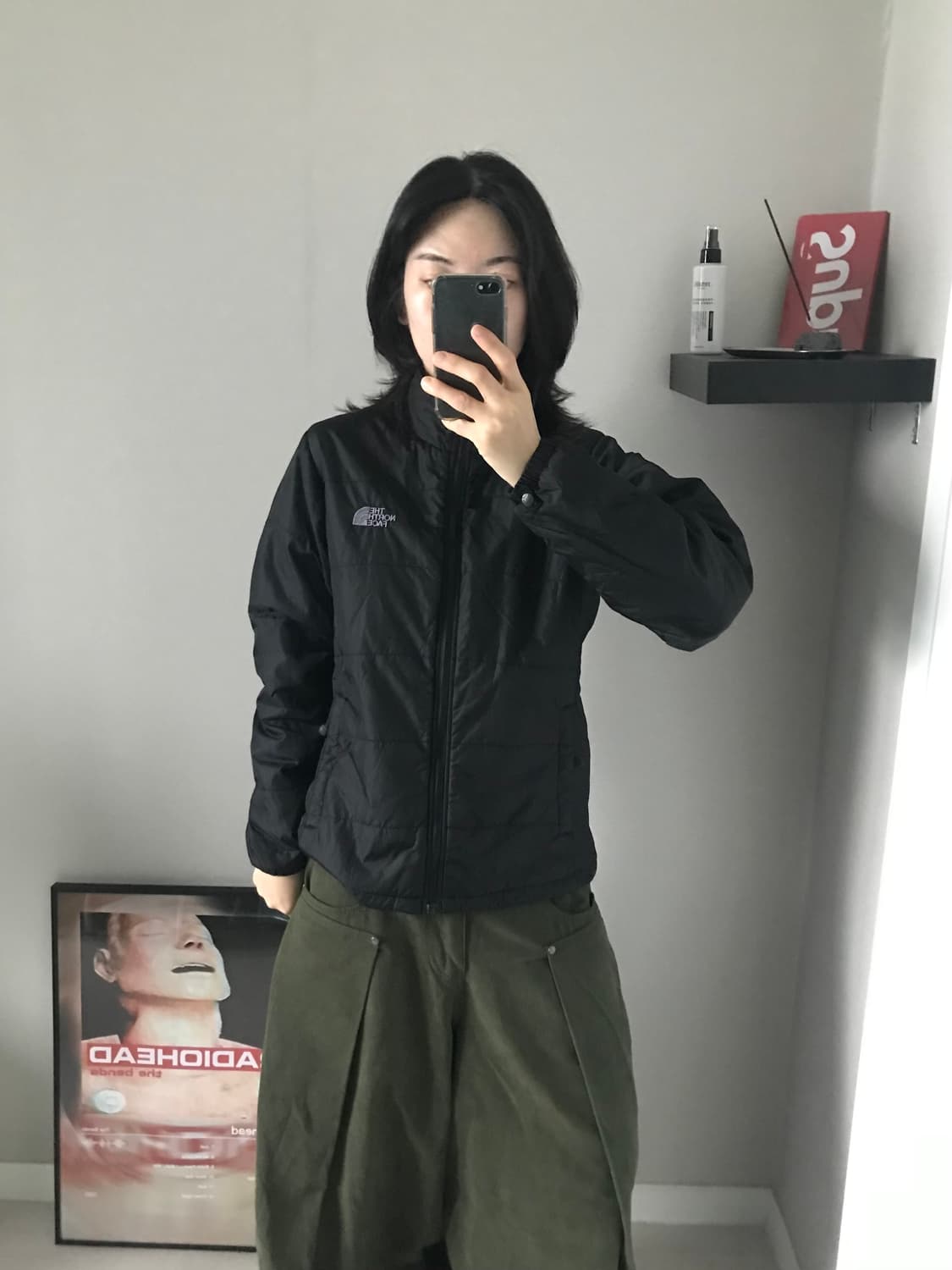 노스페이스 로고 윈드 경량 블랙 패딩 상품이미지1