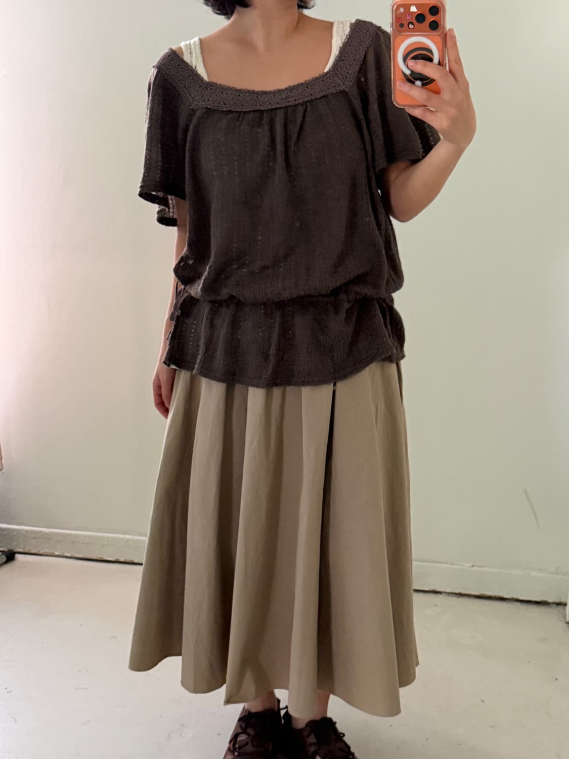 일본빈티지 모리 브라운 반팔 니트 상품이미지2