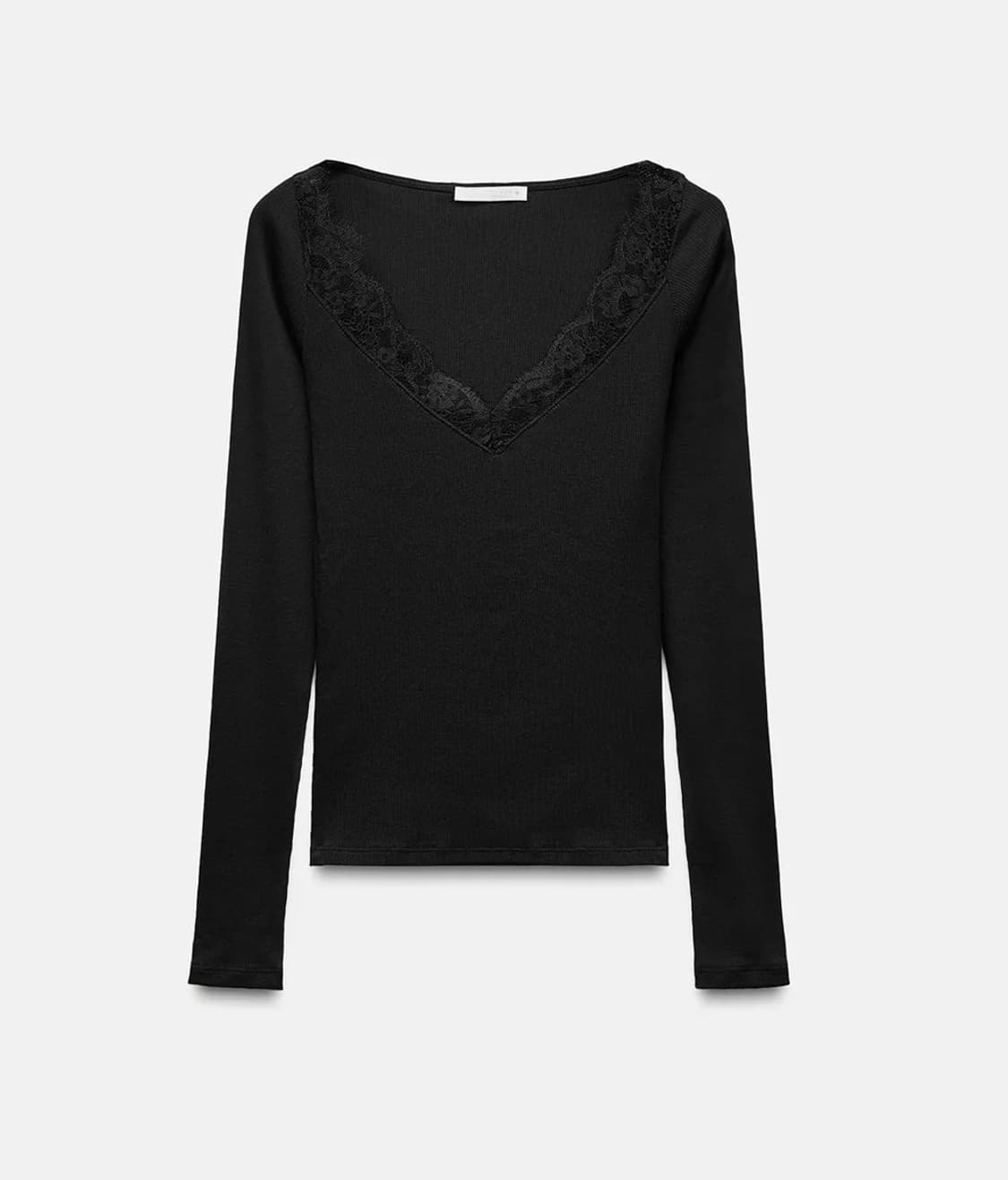 ZARA 자라 레이스 리브드 티셔츠 블랙, 자라 레이스 티셔츠 상품이미지2