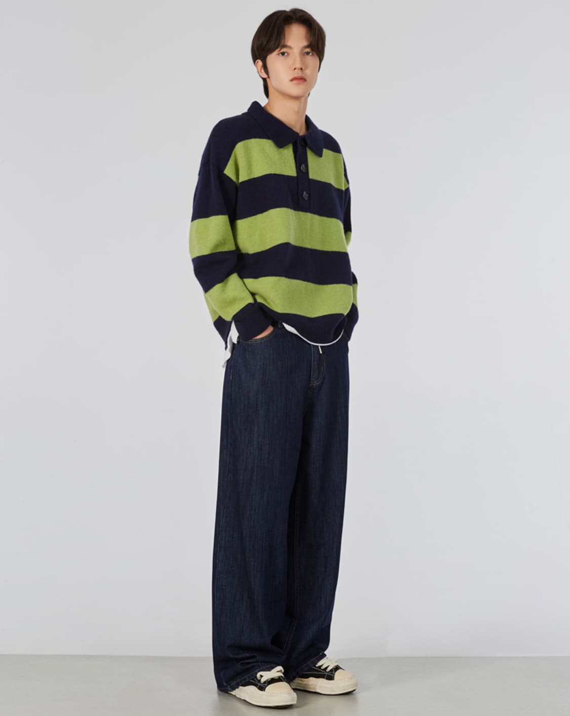 굿라이프웍스 오버핏 럭비 스트라이프 니트 라임 S GLW 상품이미지6