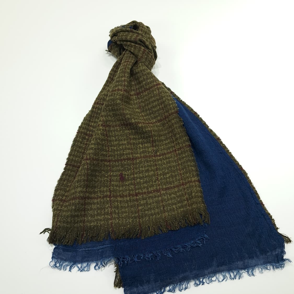 MX297 폴로 랄프로렌 올리브그린 체크 울 린넨 목도리 머플러 상품이미지3