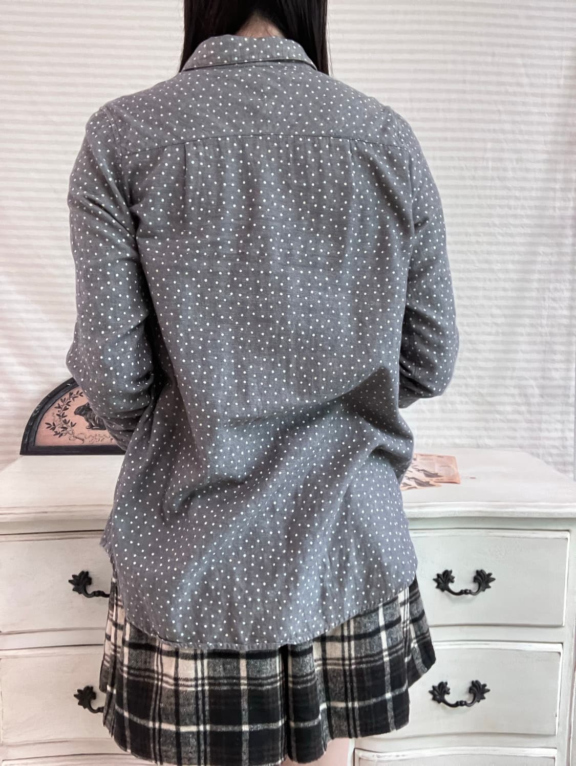 jpn vintage 차콜 도트 블라우스 y2k 스트릿 갸루 펑키 일본빈 상품이미지5