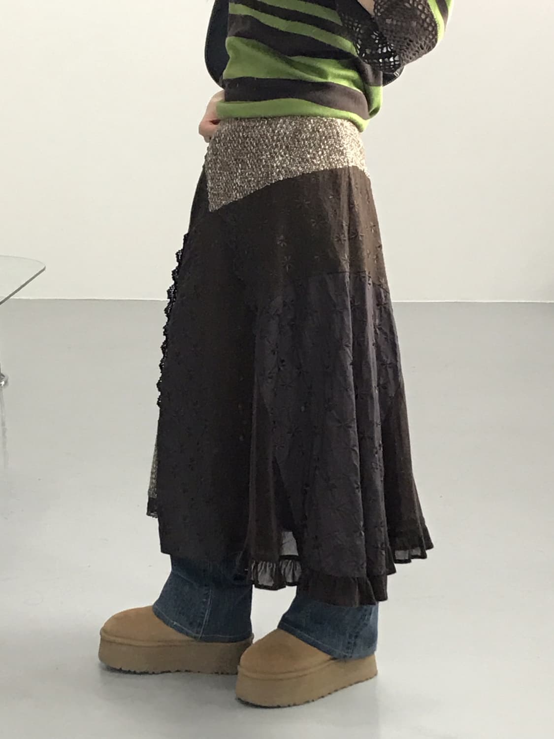 Jpn Brown Detail Midi Skirts 상품이미지2