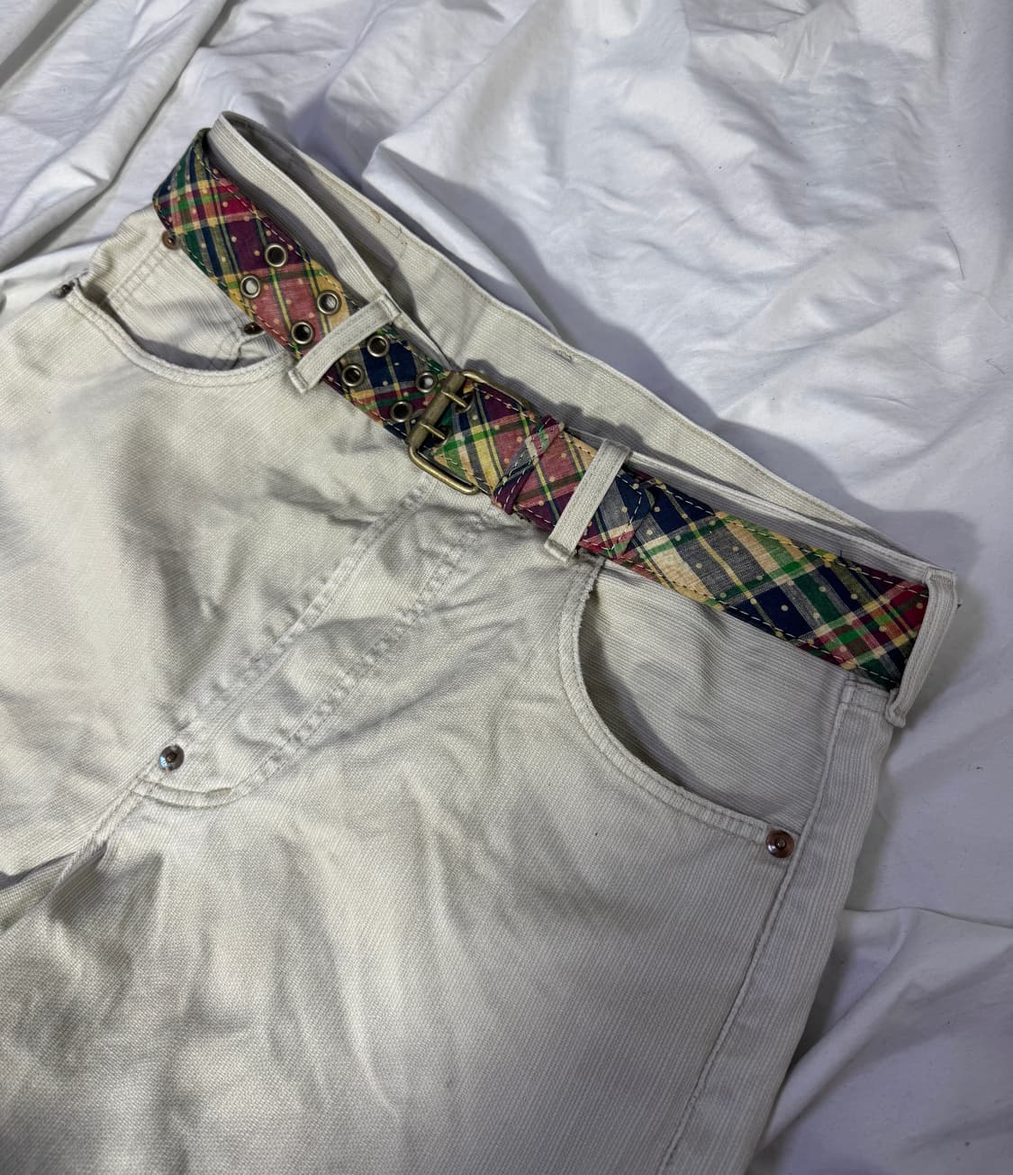 빈티지 도트 체크 패턴 벨트 상품이미지1