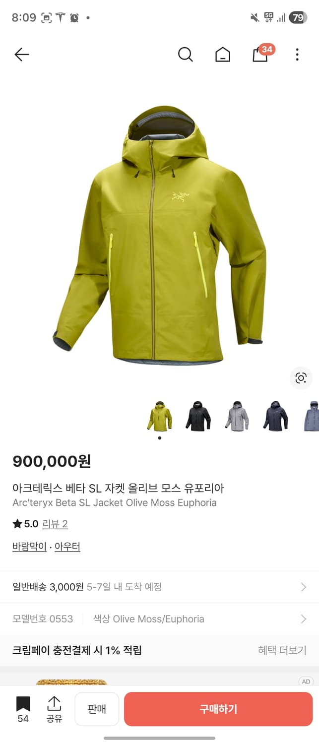 [빔즈한정] 아크테릭스 베타 sl 올리브모스 L 라지 상품이미지1