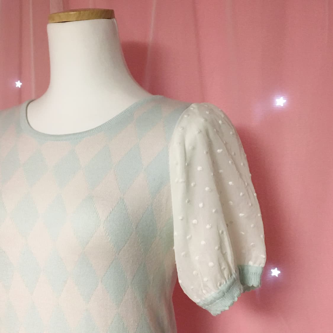 민트핑크 아가일 로걀탑 상품이미지2