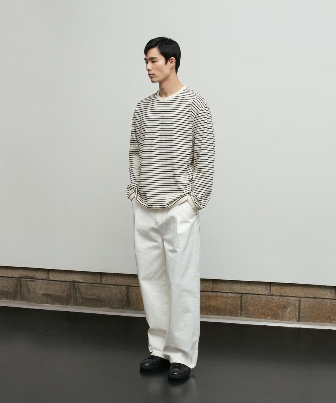 블랭크룸 피케 스트라이프 롱슬리브 긴팔티셔츠 아이보리 상품이미지2