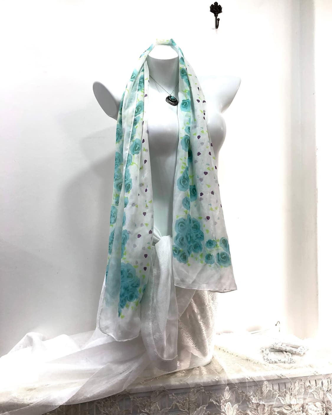 mint rose heart pattern scarf 상품이미지1