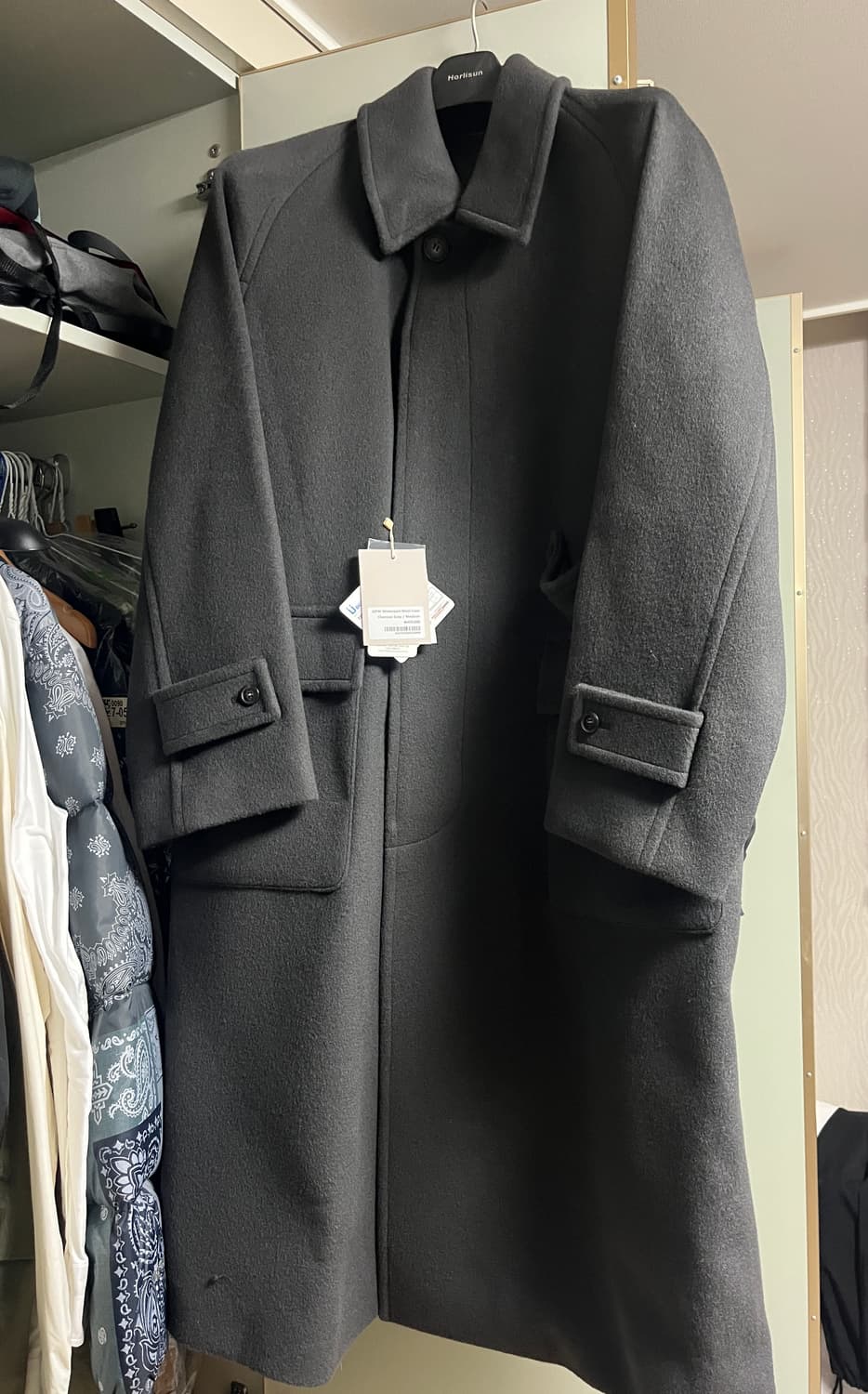 (택O/새상품)홀리선 22fw 윈터포트 울코트 차콜그레이 M 상품이미지2