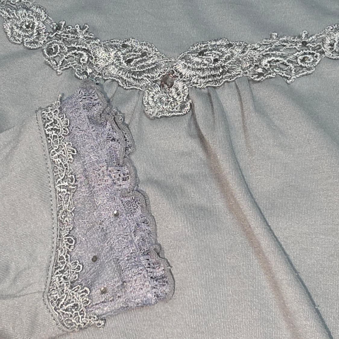 엑시즈팜 일본빈티지)양산형 민트그린모리걸 레이스 큐빅 폴라긴팔티셔츠 상품이미지2