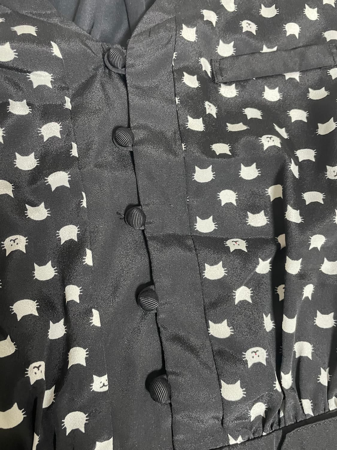 일본빈티지 고양이 패턴 콩단추 주머니있는 원피스 상품이미지4