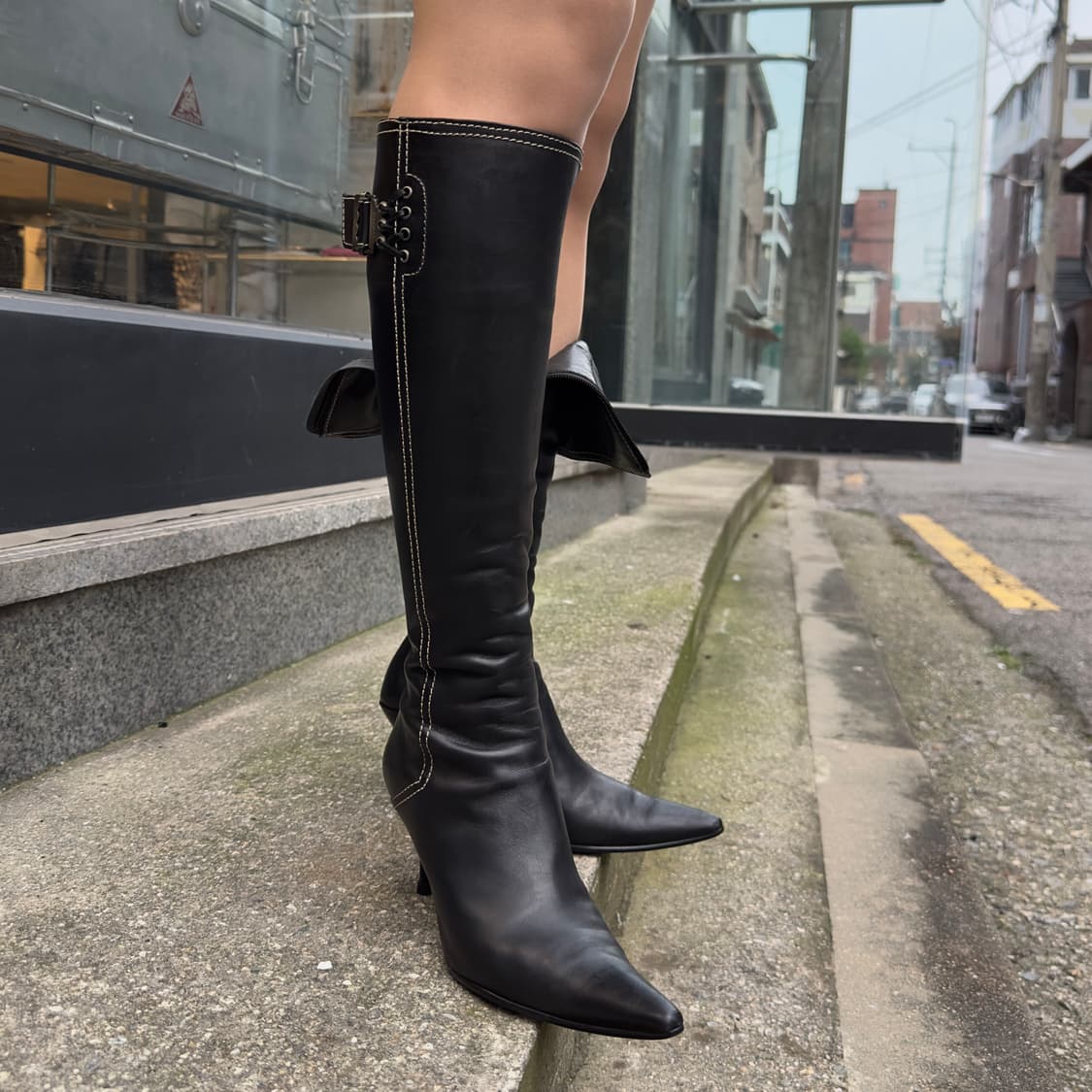 00s 레어 카메오 이탈리아 가죽 코르셋 부츠 상품이미지9