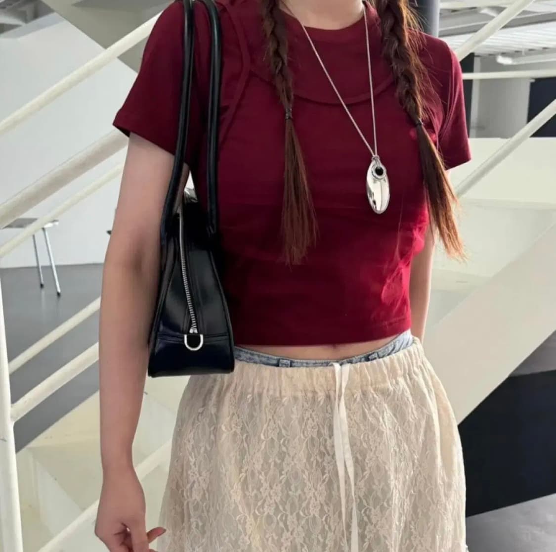 에그이즈 매쉬 레이어링 크롭 티셔츠 상품이미지1