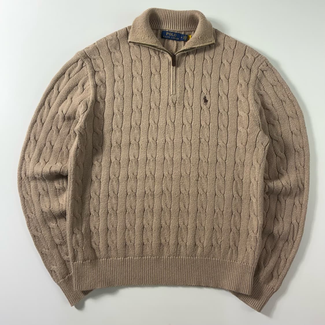 Polo  폴로 랄프로렌 신형 자수 코튼 베이지 반집업 니트 상품이미지1