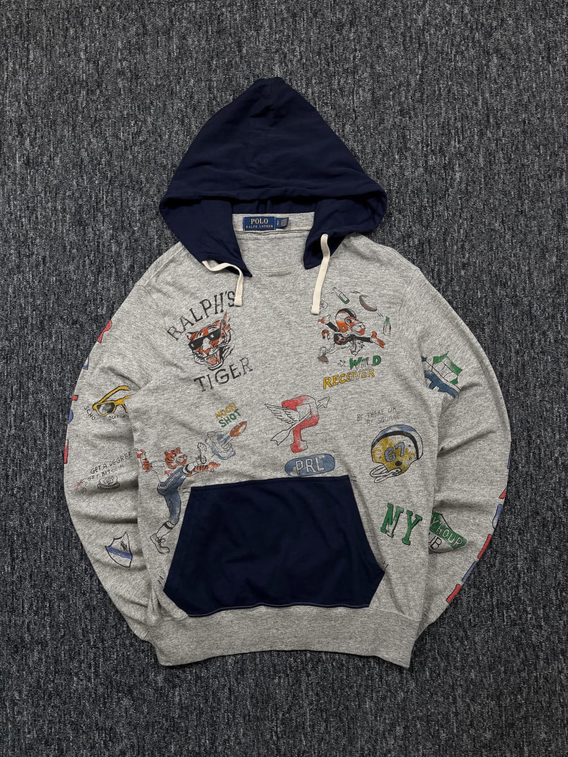 폴로 그레이 카툰 프린팅 후드티 상품이미지3