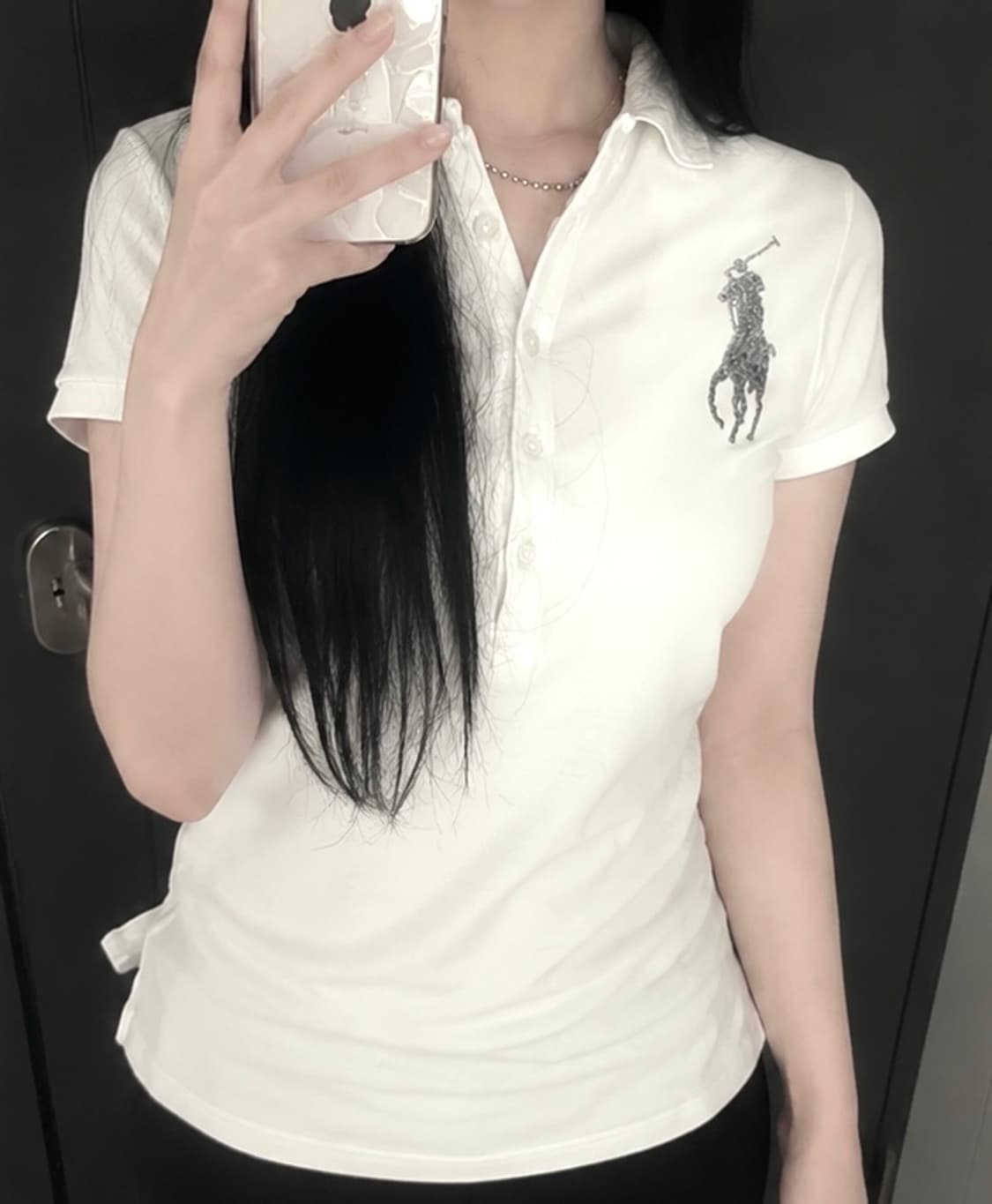 슬림핏 폴로 빅포니 실버큐빅 카라 반팔 화이트 상품이미지1