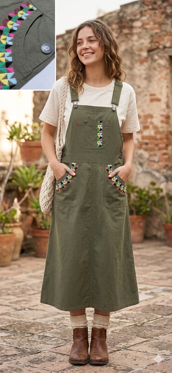 [FREE] TITICACA 에스닉 자수 립스탑 오버롤 원피스 상품이미지1