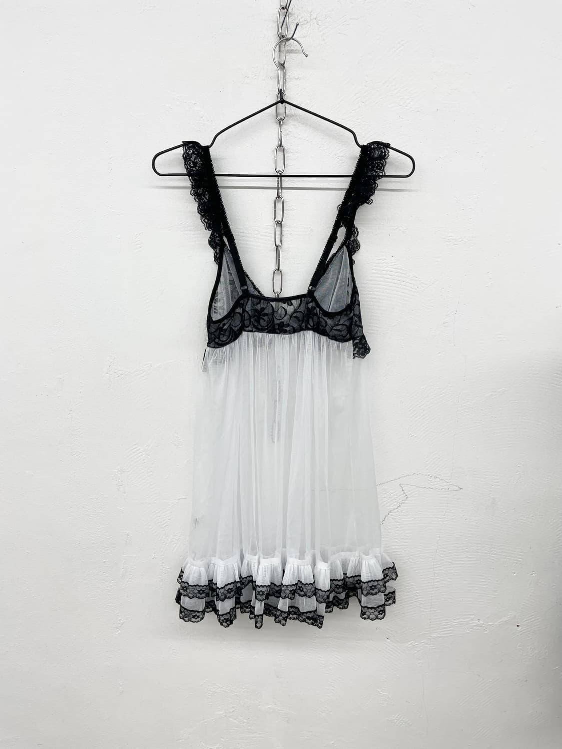 갸루 블랙 화이트 레이스 프릴 슬립 상품이미지6