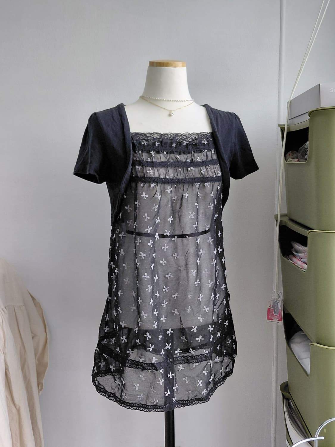 [빈티지] 레이스 시스루 원피스 블랙 볼레로 세트 상품이미지1