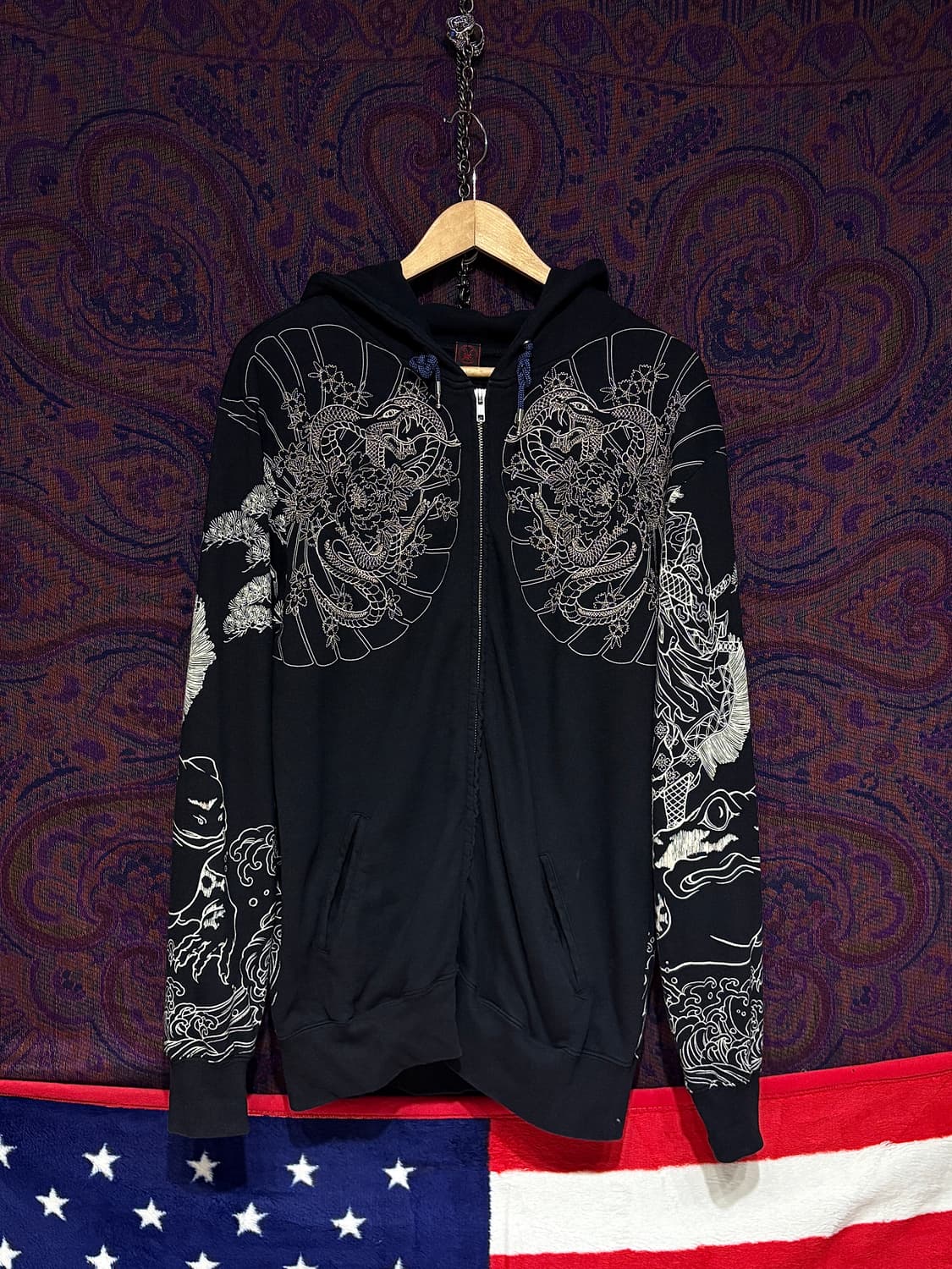 오리엔탈  뱀자수x사무라이 문양 후드집업자켓 상품이미지1