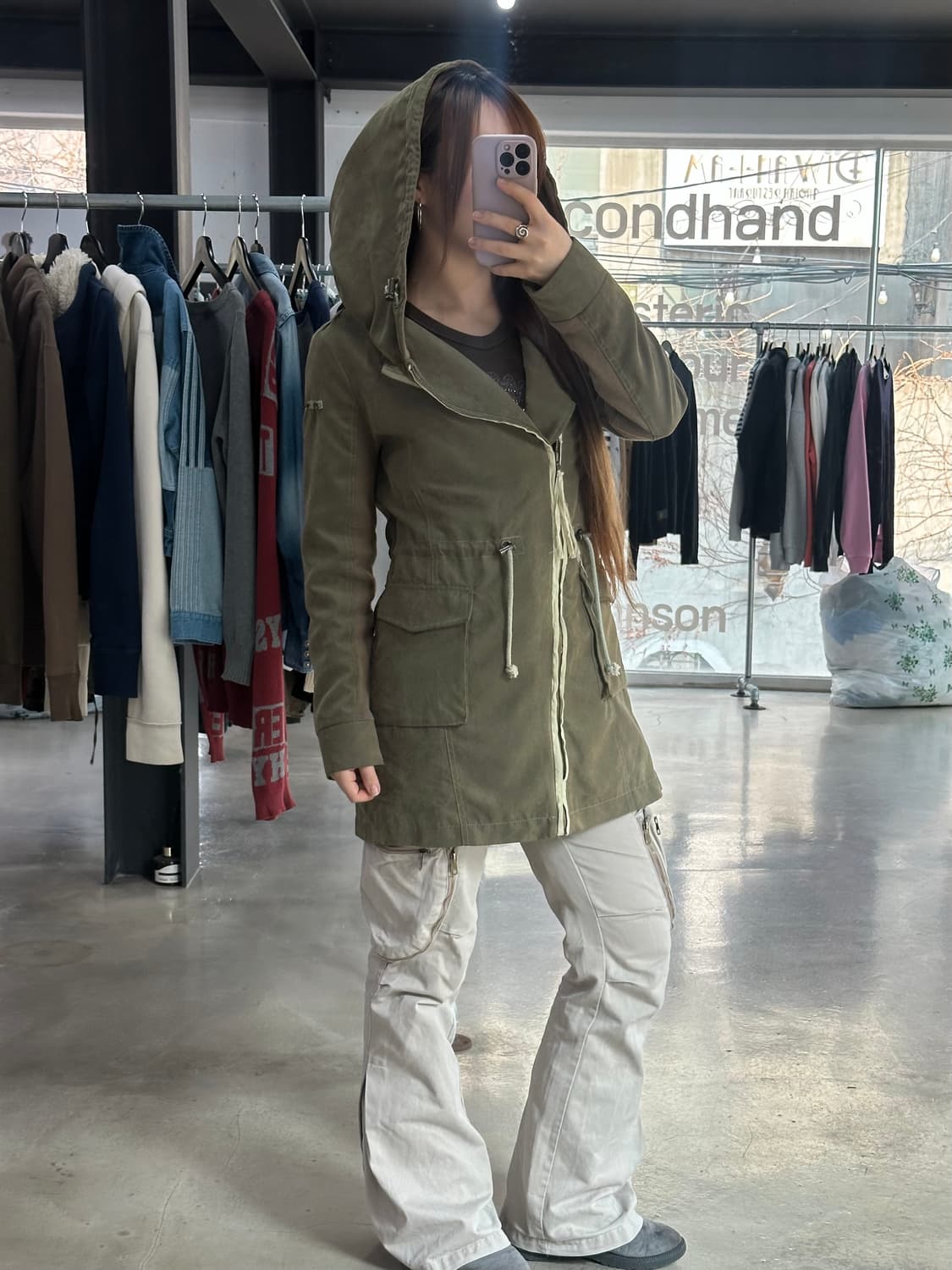 D.i.a Y2k 사선지퍼 카키롱자켓 상품이미지1