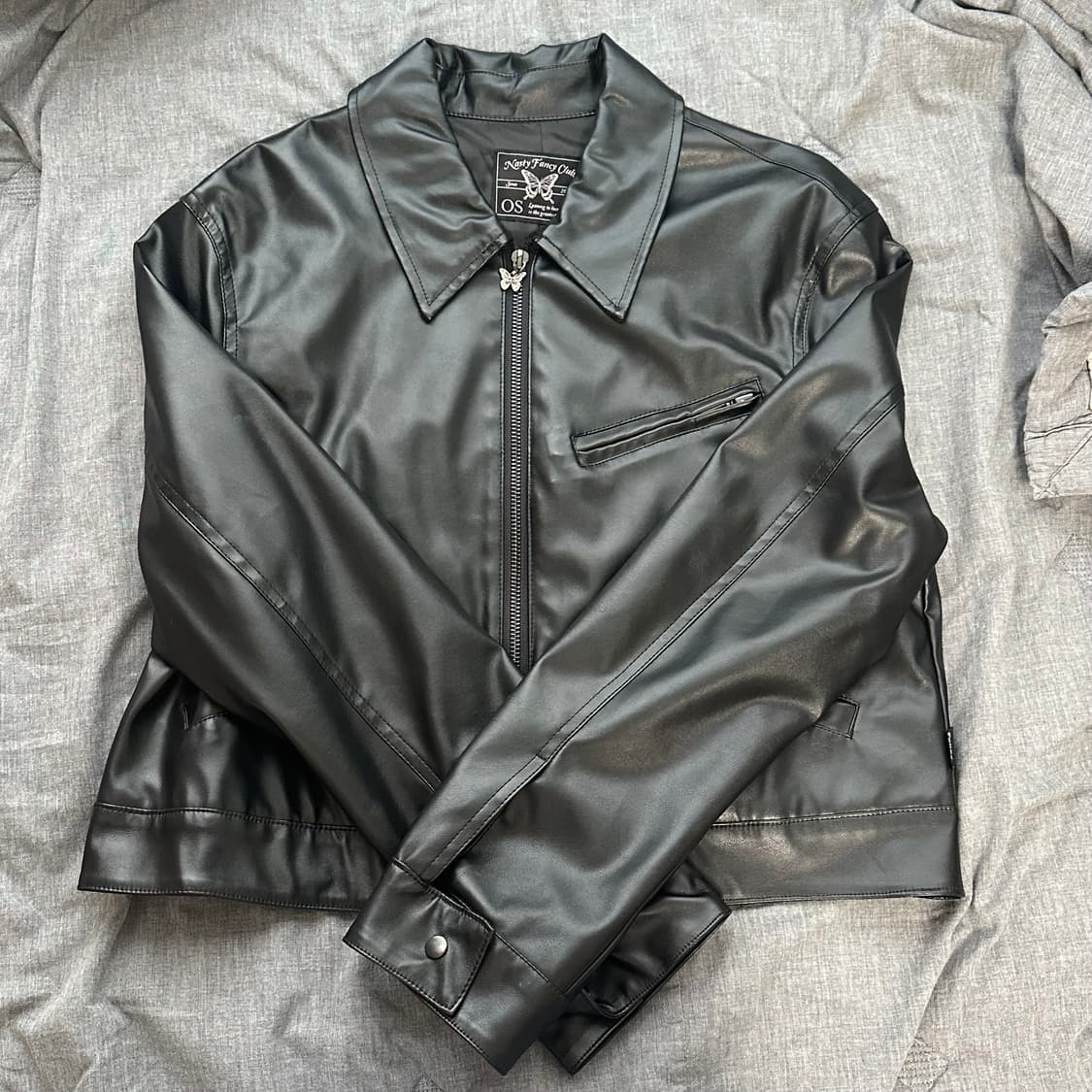 팬시클럽 카라레더숏자켓 나비 빈티지 가죽자켓 레자 상품이미지1