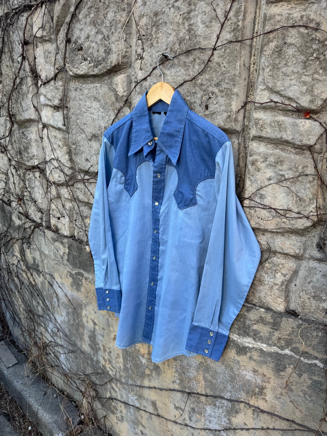 70~80s usa 빈티지 카우보이 요크 디테일 웨스턴 샴브레이 셔츠 상품이미지4