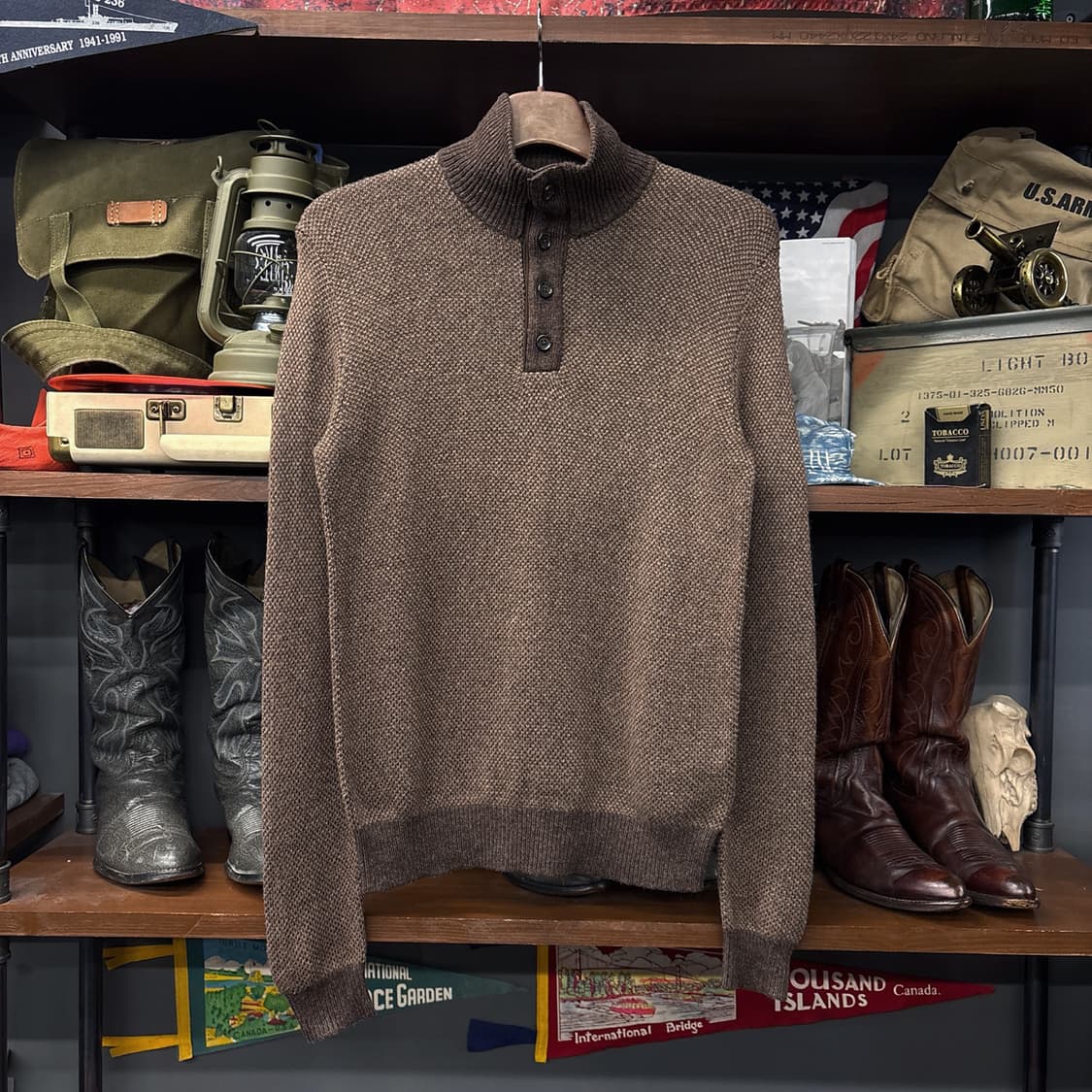 폴로 랄프로렌 신형라벨 하이넥 버튼니트 보카시 헤링본 데드스탁 N319 상품이미지1