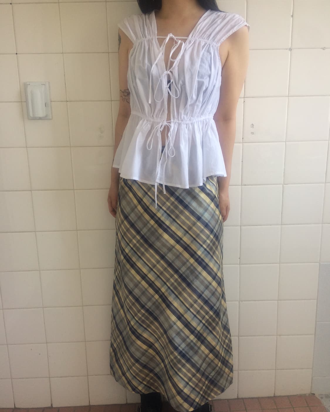 Check pattern long skirt 상품이미지6