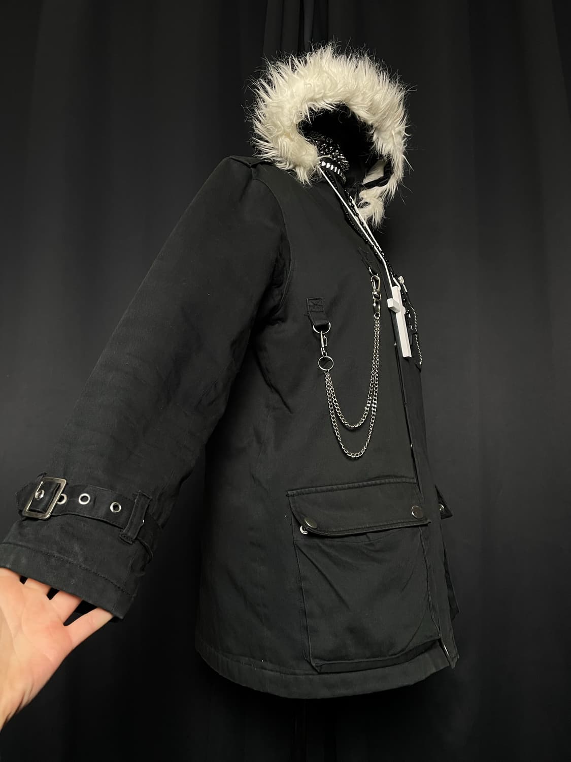 DEORART 디오라르트 펑크 십자가 체인 버클 블랙 자켓 상품이미지3