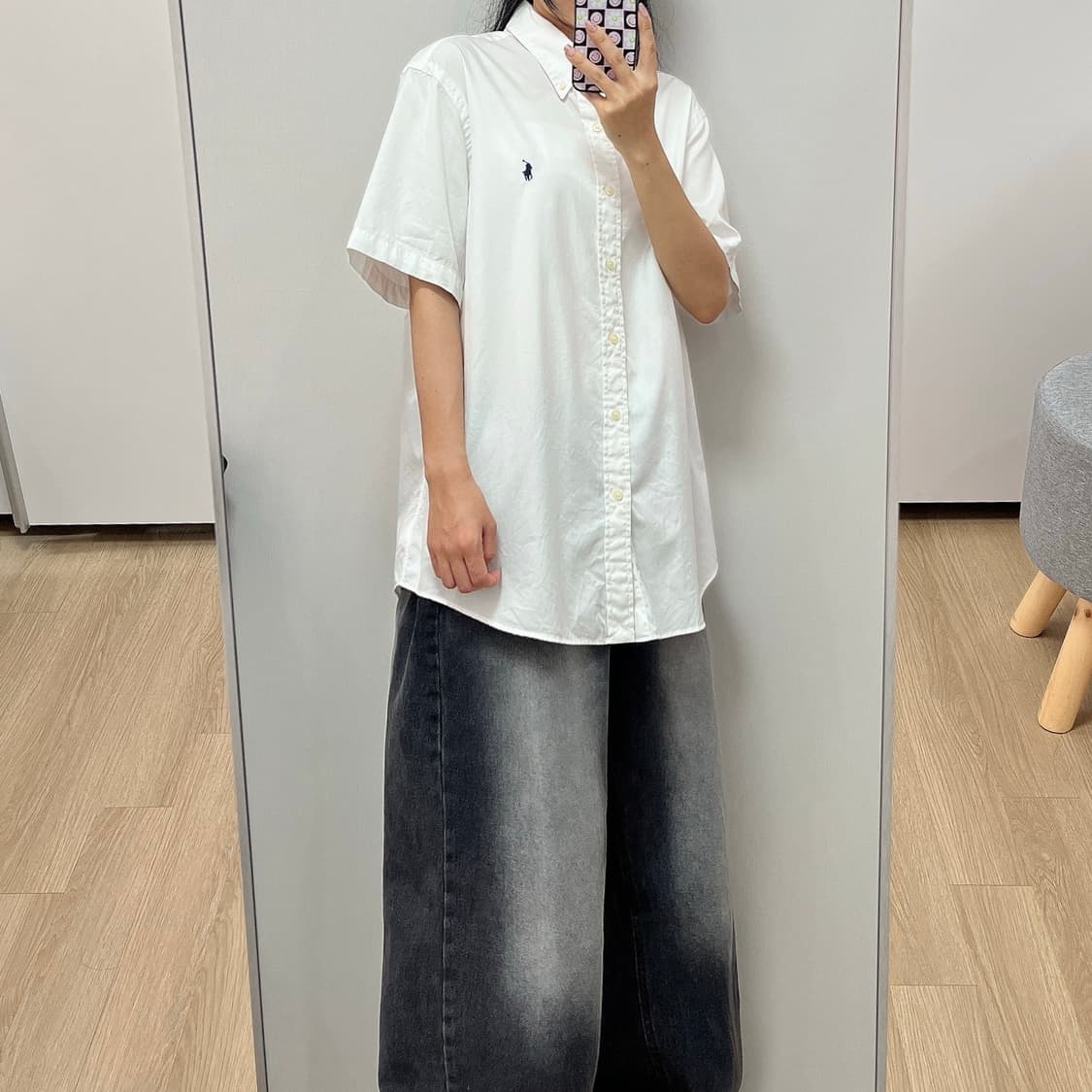 폴로 랄프로렌 네이비 포니 화이트 반팔 셔츠 남방 상품이미지1
