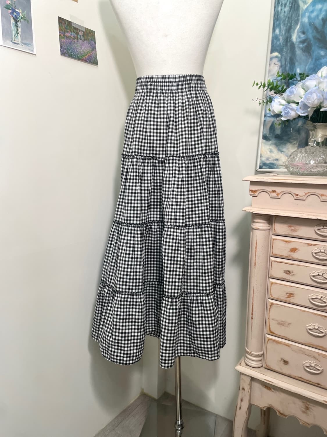 black gingham check long banding skirt 상품이미지4