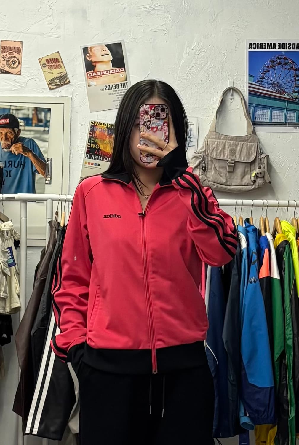 아디다스 올드스쿨 핑크 블랙 삼선 트랙탑 져지 L 상품이미지1