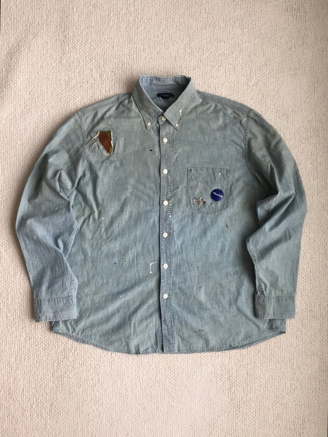 90‘s lands’end 샴브레이 보로 리페어 셔츠 상품이미지1