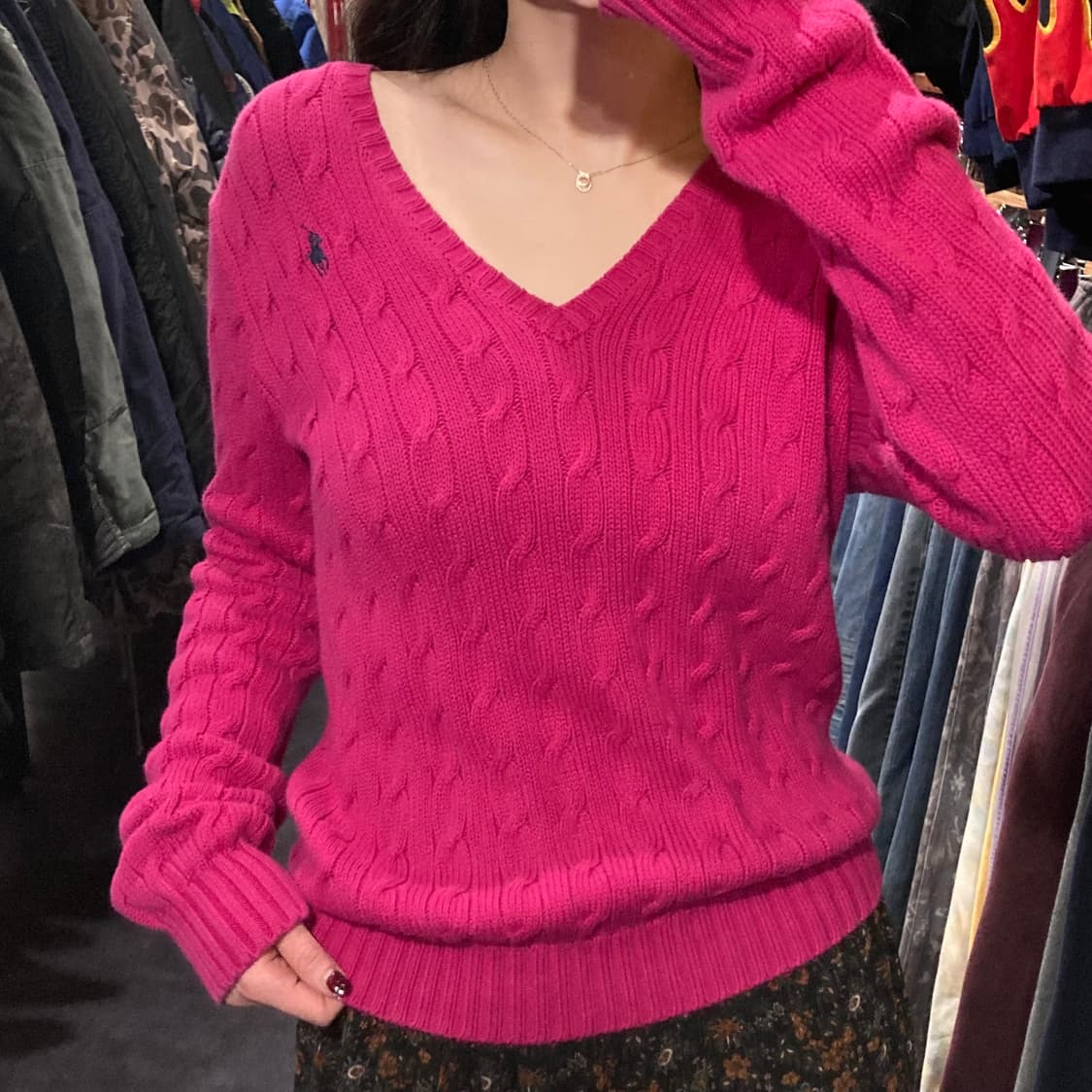 [IM] 폴로 랄프로렌 딥핑크 브이넥 케이블 니트 상품이미지3