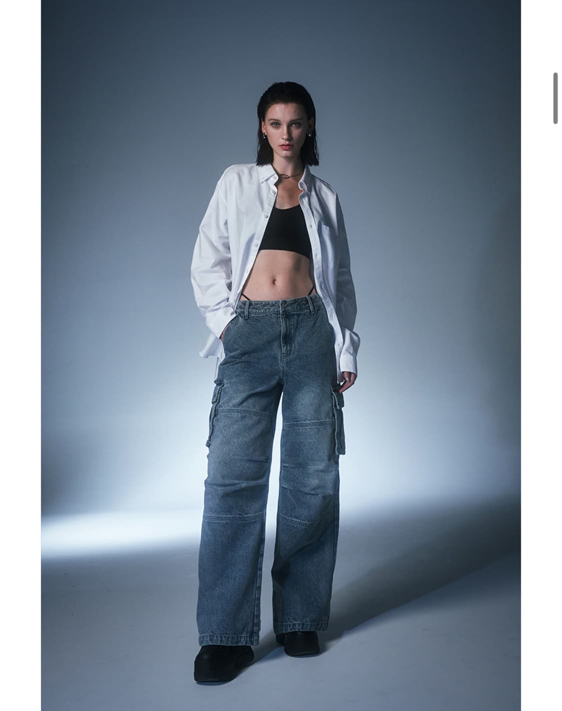 오드스튜디오 솔트 워싱 카고 와이드 파라슈트 데님 팬츠 S 상품이미지2