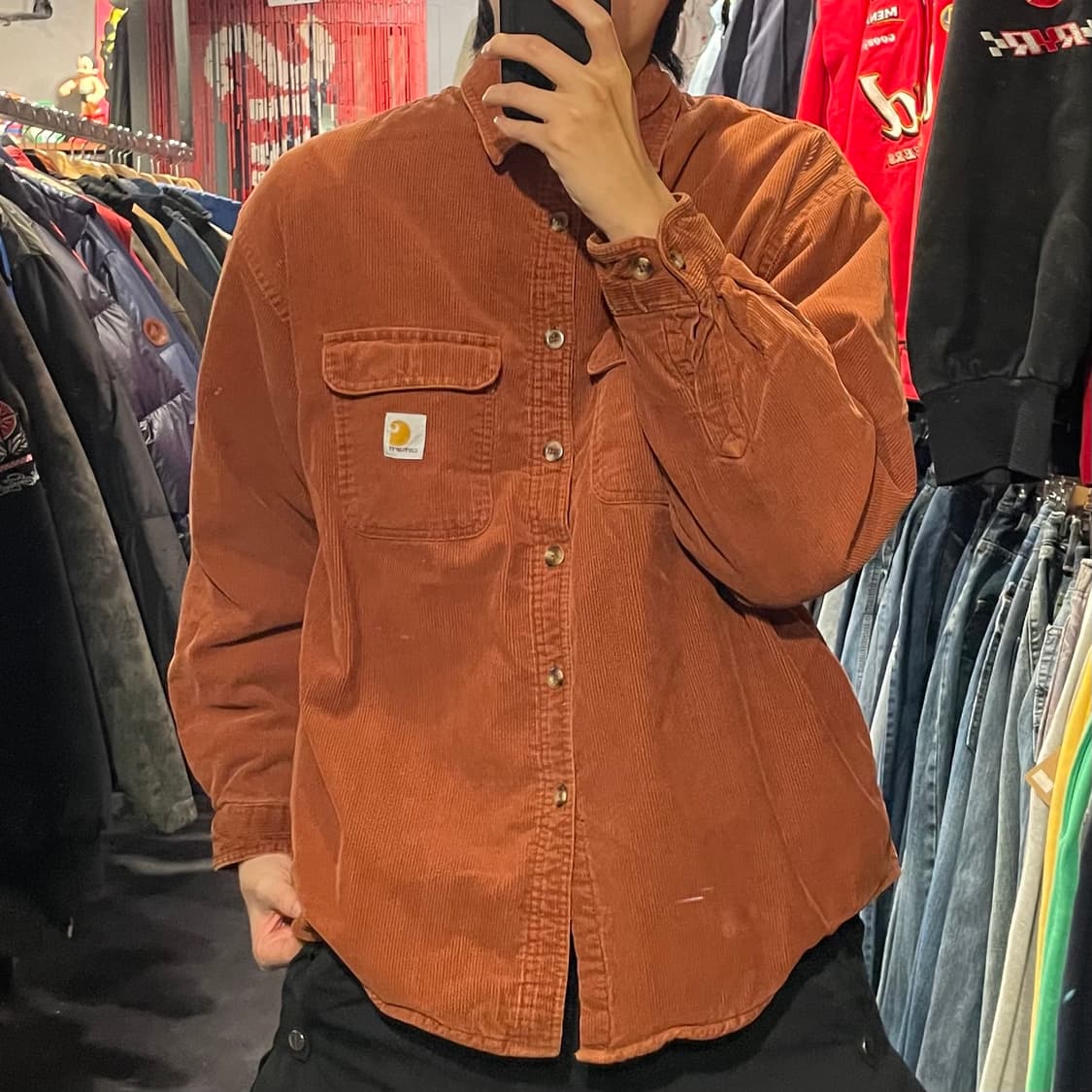 [IM] carhartt 칼하트 오렌지 코랄 코듀로이 긴팔셔츠 상품이미지2