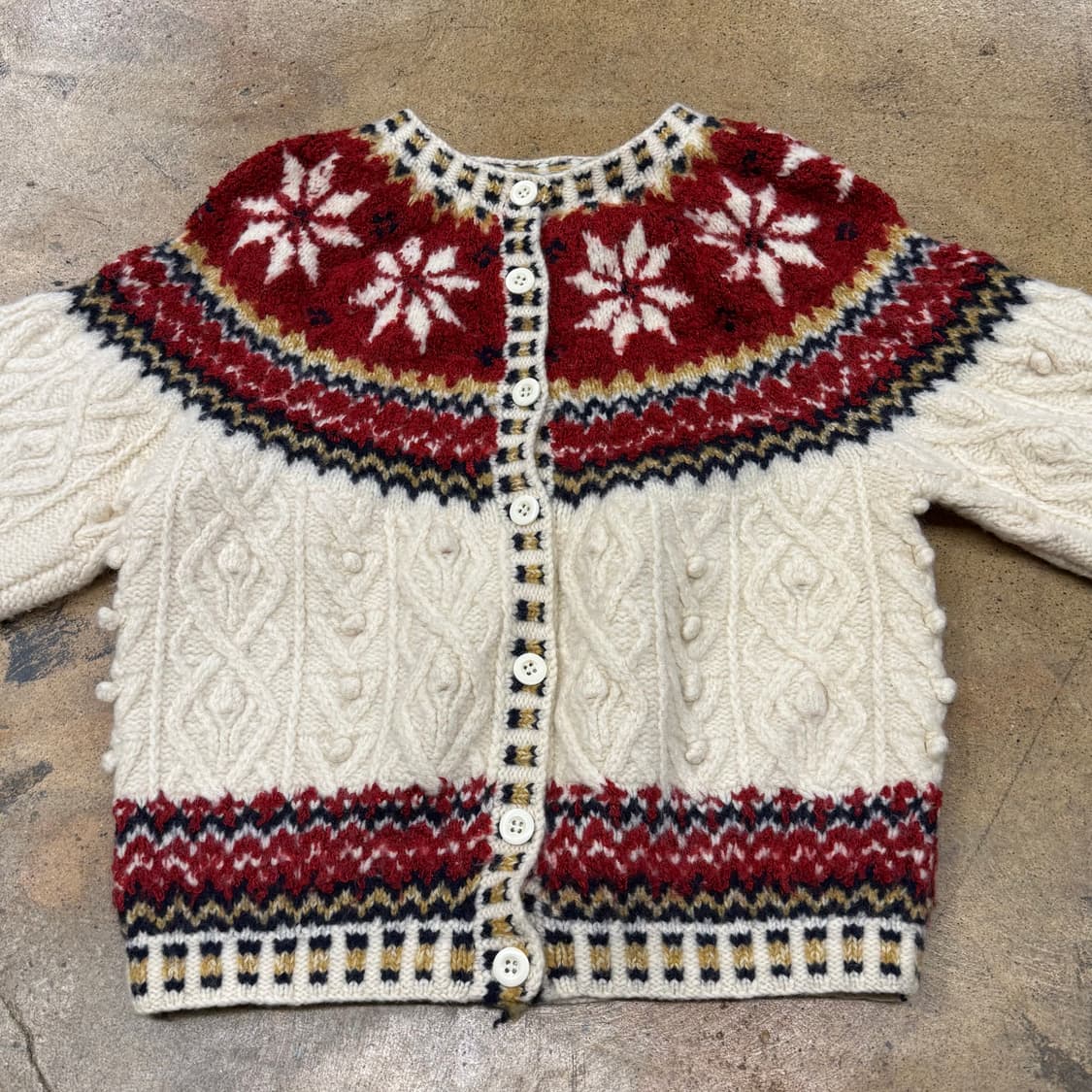 빈티지 모리 화이트 레드 꽈배기 니트 가디건 상품이미지3
