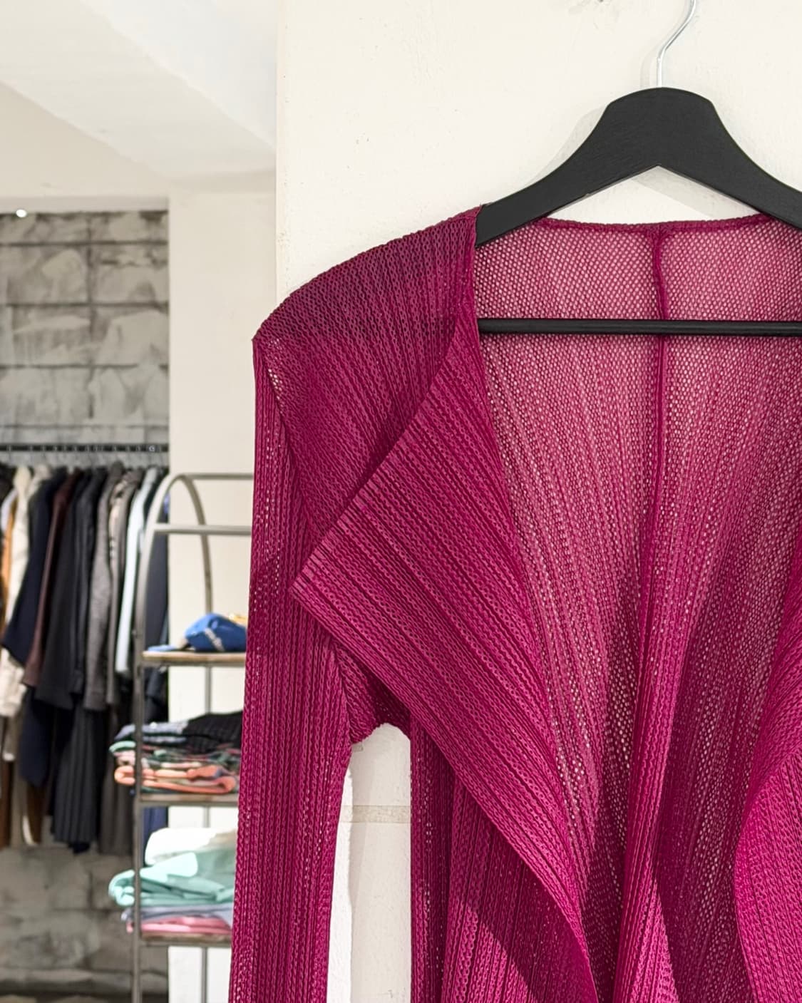 플리츠 플리즈 핑크 노버튼 가디건 상품이미지2