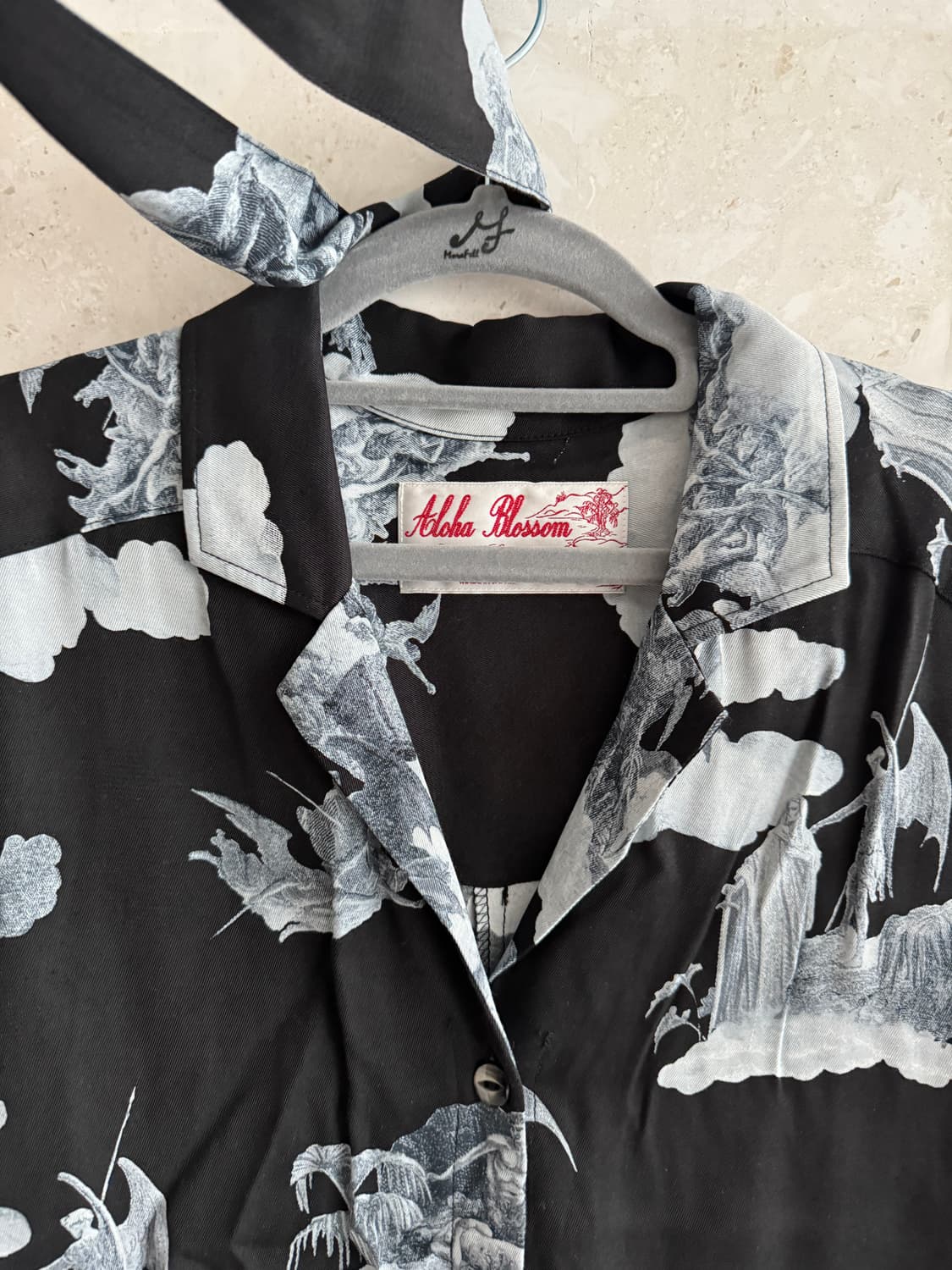 알로하블라섬 x 오프닝세레모니 하와이안 셔츠 원피스 블랙 s  상품이미지6