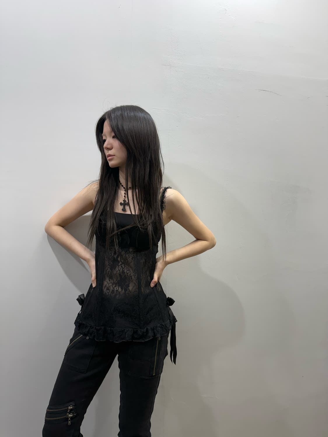 리본 레이스 디테일 시스루 코르셋 상품이미지2