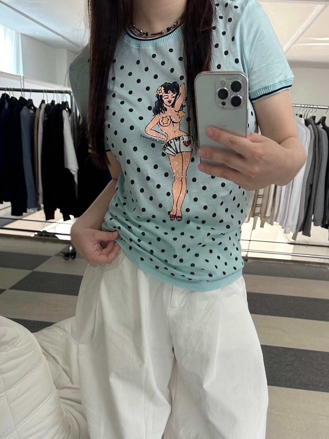 로베르토 카발리 00s 아카이브 핀업 걸 도트 링거 반팔 티셔츠 상품이미지9