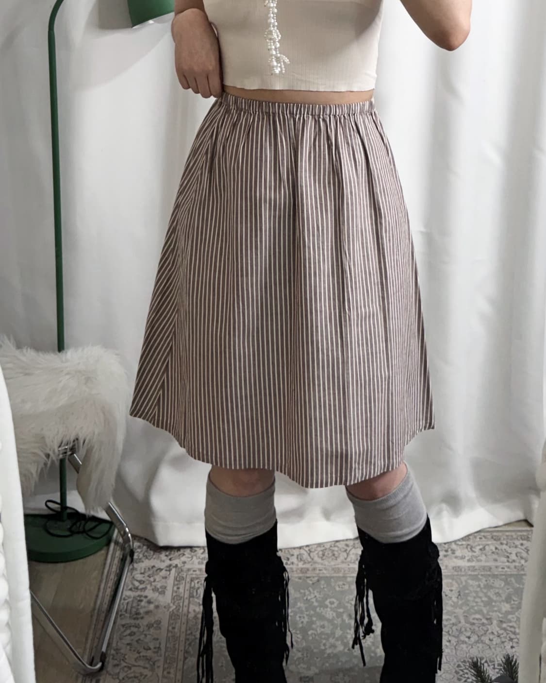 브라운 레이어드 미디 스커트 상품이미지2