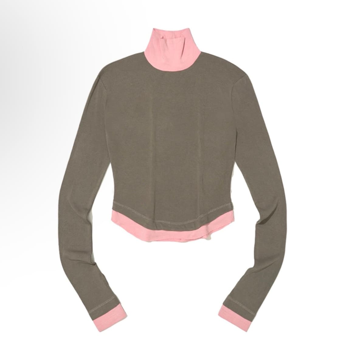 새상품 파르티멘토 우먼 더블 레이어드 하이넥 티 목폴라 긴팔 티 핑크 그 상품이미지1