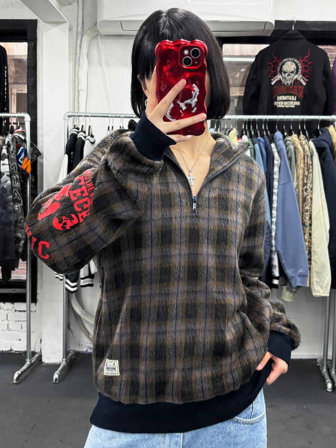 히스테릭 글래머 체크패턴 울 하프집업  상품이미지1